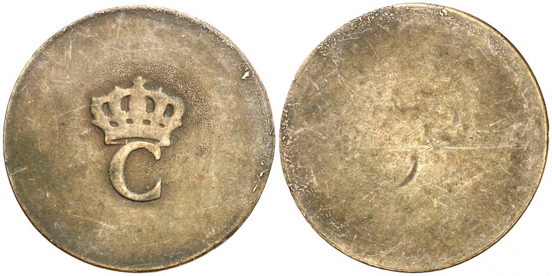 Colonias Francesas. s/d (1779). Cayena. Stampee. (Kr. 2). Vellón. 1,60 g. MBC.