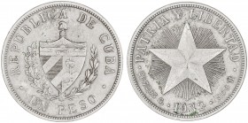 Cuba. 1932. 1 peso. (Kr. 15.2). AG. 26,63 g. MBC+.