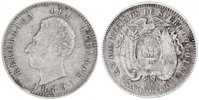 Ecuador. 1889. Santiago. DT. 2 décimos. (Kr. 51.2). AG. 4,73 g. MBC-.