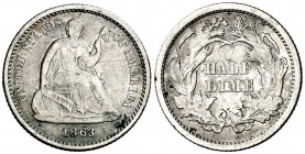 Estados Unidos. 1863. Filadelfia. 1/2 dime. (Kr. 91). Escasa. AG. 1,19 g. MBC-.