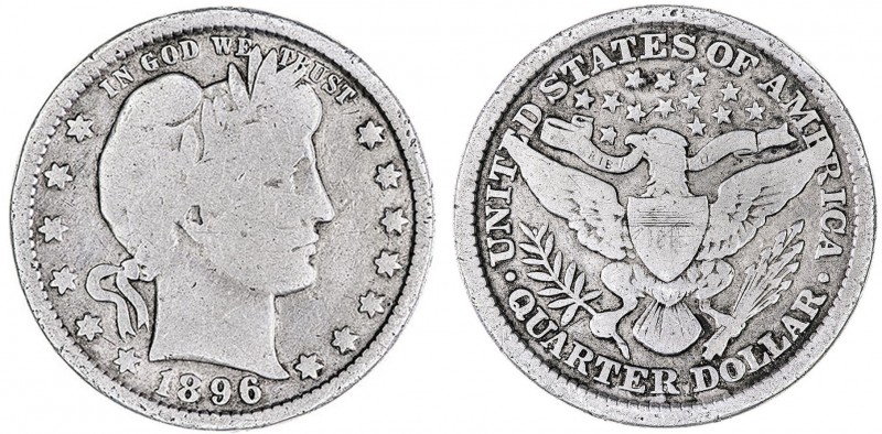 Estados Unidos. 1896. Filadelfia. 1/4 dólar. (Kr. 114). AG. 5,88 g. BC.