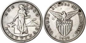 Filipinas. 1903. S (San Francisco). 1 peso. (Kr. 168). Rayitas. AG. 26,87 g. MBC+.