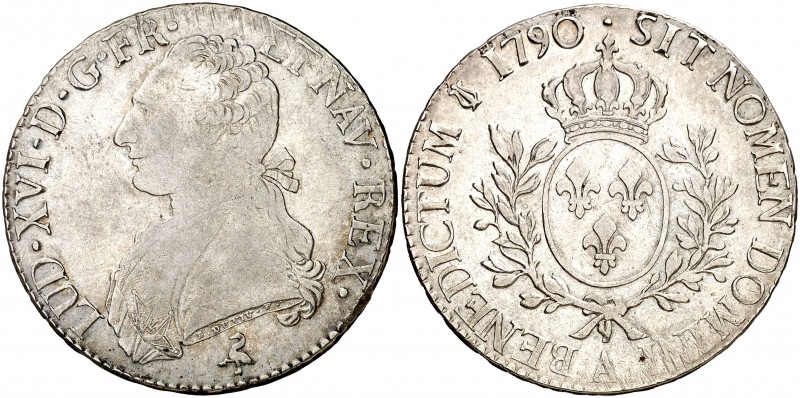 Francia. 1790. Luis XVI. A (París). 1 ecu. (Kr. 564.1). AG. 28,98 g. MBC+.