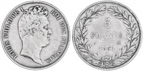 Francia. 1831. Luis Felipe I. A (París). 5 francos. (Kr. 735.1). AG. 24,59 g. MBC-/BC+.