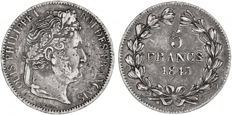 Francia. 1845. Luis Felipe I. W (Lille). 5 francos. Falsa de época. Metal blanco...