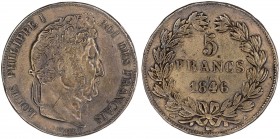 Francia. 1846. Luis Felipe I. A (París). 5 francos. Falsa de época. Latón. 23,03 g. MBC+.