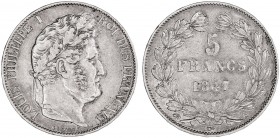 Francia. 1847. Luis Felipe I. A (París). 5 francos. (Kr. 749.1). Golpecitos. AG. 24,90 g. MBC.