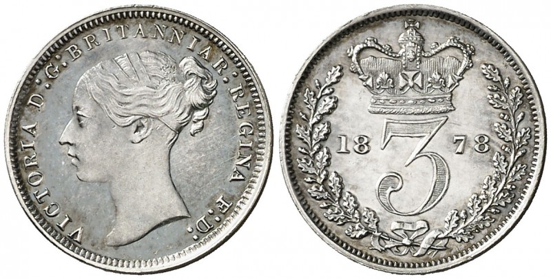 Gran Bretaña. 1878. Victoria. 3 peniques. (Kr. 730). Bella. AG. 1,41 g. S/C.