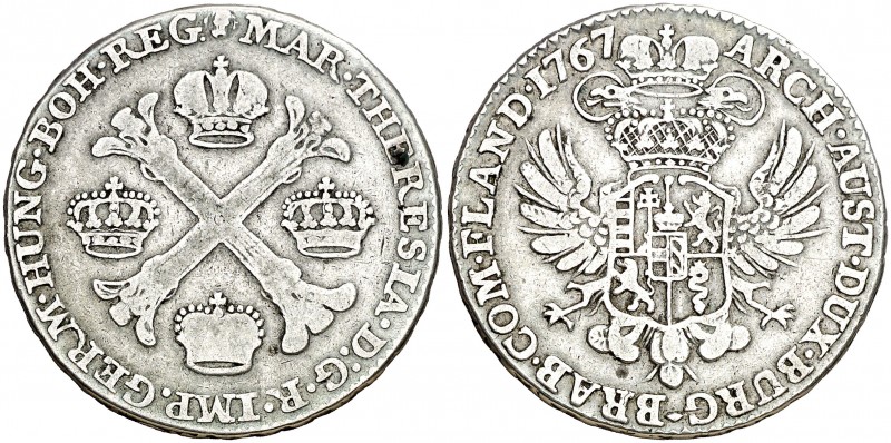 Países Bajos. Dominio Austríaco. 1767. María Teresa. 1/2 kronenthaler. (Kr. 19)....