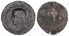 Lote formado por 1 as de Augusto de Ercavica (Cañaveruelas) y 1 as de Tiberio de Segobriga (Saelices). Total 2 monedas. A examinar. BC/MBC-.