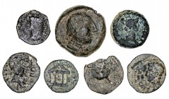 Lote de 7 bronces entre ibéricos e hispano-romanos. A examinar. BC/MBC.