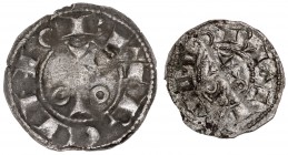 Alfons I (1162-1196). Barcelona. Lote de 1 diner y 1 òbol. A examinar. MBC-/MBC.