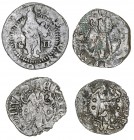 Ferran II (1479-1516). Perpinyà. Lote de 4 monedas distintas: 3 diners y 1 ternet. A examinar. BC+/MBC-.