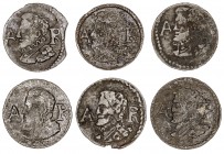 Felipe III. Barcelona. Lote de 6 ardits con fechas: 1614, 1615, 1616 (dos), 1617 y 1618. A examinar. MBC-/MBC.
