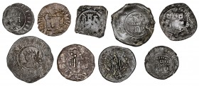 Lote de 9 monedas de Eivissa, dos de ellas con contramarca. Imprescindible examinar. BC-/MBC-.