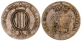 1845. Isabel II. Barcelona. 3 cuartos. Lote de 2 monedas, ramas distintas. A examinar. BC/MBC-.