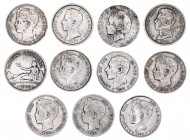 1869 a 1904. 1 peseta. Lote de 11 monedas, casi todas diferentes. A examinar. BC-/MBC-.