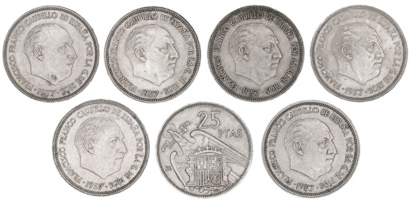 1957. Franco. BA (Barcelona). 25 pesetas. (AC. 155). I Exposición Iberoamericana...