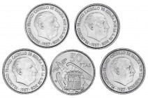 1957*58 a 60, 67 y 71. Franco. 50 pesetas. (AC. 132, 134 a 136 y 140). 5 monedas. S/C-/S/C.