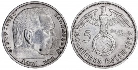 Alemania. 1937 y 1939. 5 reichsmark. (Kr. 94). 2 monedas distintas. AG. MBC+.