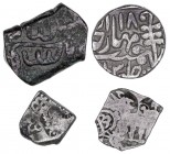 India. Lote de 2 monedas Karshapana (300-150 a.C.), 1 dam del Imperio Mogol (1719-1748) y una rupia nazarena (1896). Total 4 monedas. A examinar. BC/M...