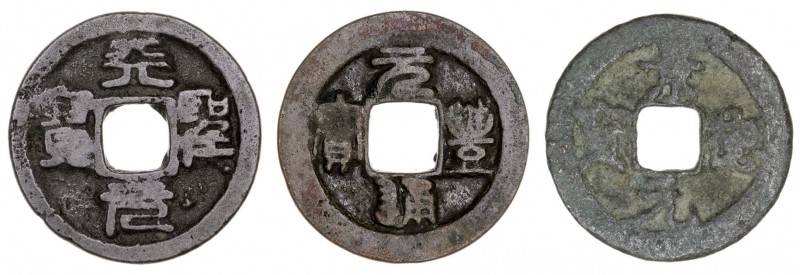 Japón. (1580-1620). 1 mon. Lote de 3 monedas: Ky Ushu Toku Gen Ho (dos) y Gen Ho...