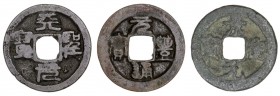 Japón. (1580-1620). 1 mon. Lote de 3 monedas: Ky Ushu Toku Gen Ho (dos) y Gen Ho Tsu Ho. A examinar. AE. MBC-.