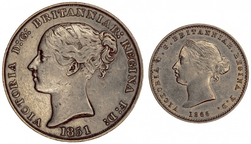 Jersey. 1851 y 1866. Victoria. 1/26 y 1/13 de chelín. Lote de 2 monedas. CU. MBC...