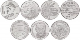 Suiza. 1980 a 1989. 5 francos. Lote de 7 monedas, todas diferentes. A examinar. NI. S/C.