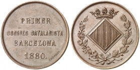 1880. Barcelona. Medalla. (Cru.Medalles 675c) (V. 851). Primer Congrés Catalanista. Sin anilla. Firmado: Castells. Cobre. Ø30 mm. 11,89 g. EBC.