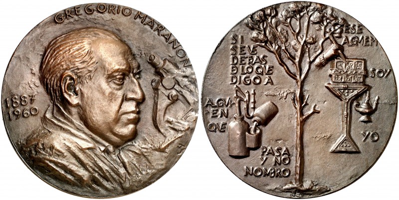 1960. Gregorio Marañón (1887-1960). Firmada JHV (en monograma). Bronce. 212,84 g...