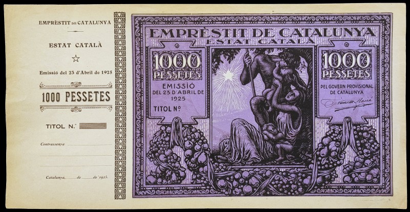 1925. Emprèstit de Catalunya. Estat Català. 1000 pesetas. Emisión del 23 de abri...