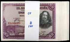 1928. 50 pesetas. (Ed. C5) (Ed. 354). 15 de agosto, Velázquez. 100 billetes, serie E. Varios correlativos. S/C-/S/C.