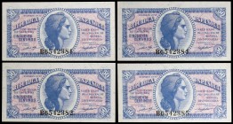1937. 50 céntimos. (Ed. C42) (Ed. 391). 4 billetes, dos parejas correlativas. Serie B. S/C.