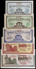 Asturias y León. 25, 40, 50 céntimos, 1 y 2 pesetas. (Ed. C45 a C49) (Ed. 394 a 398). 5 billetes, serie completa. Raros así. S/C-/S/C.