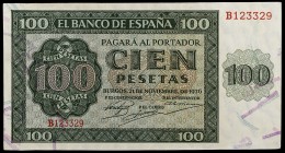 1936. Burgos. 100 pesetas. (Ed. D22a) (Ed. 421a). 21 de noviembre. Serie B. EBC+.