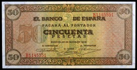1938. Burgos. 50 pesetas. (Ed. D32a) (Ed. 431a). 20 de mayo. Serie B. Raro así. S/C-.