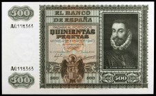 1940. 500 pesetas. (Ed. D40) (Ed. 439). 9 de enero, Juan de Austria. Leve doblez, pero extraordinario ejemplar. Raro así. EBC+.