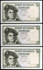 1948. 5 pesetas. (Ed. D56a) (Ed. 455a). 5 de marzo, Elcano. Trío correlativo, serie B. Esquinas rozadas. S/C-.