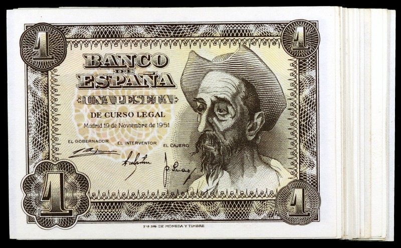 1951. 1 peseta. (Ed. D62a) (Ed. 461a). 19 de noviembre, Don Quijote. 29 billetes...