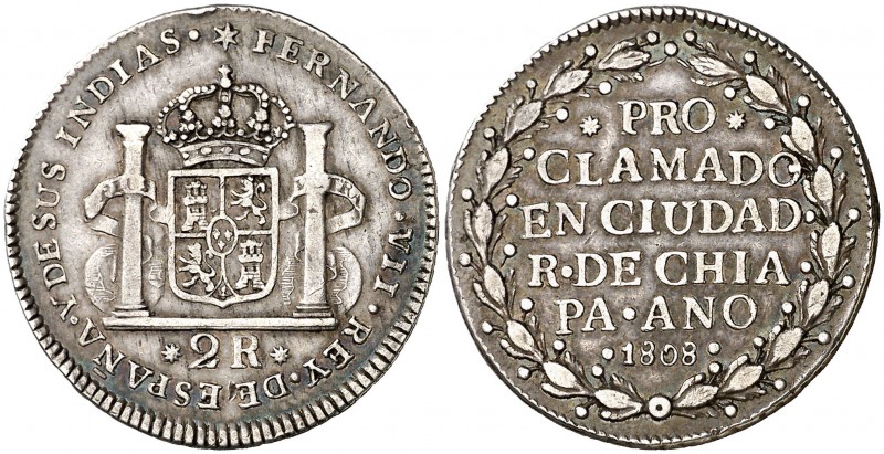 1808. Fernando VII. Chiapa. Proclamación con valor 2 reales. (AC. 770) (Grove F-...
