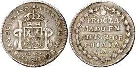 1808. Fernando VII. Chiapa. Proclamación con valor 1 real. (AC. 536) (Grove F-42) (H. 10) (Medina 290) (Ruiz Trapero 324) (V. 204) (V.Q. 13273). Ex Co...