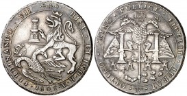 1808. Fernando VII. La Plata. Proclamación. (Ha. 26) (Medina 311) (V.Q. 13285). Leves golpecitos. Escasa. Plata. 27 g. Ø38 mm. MBC+.