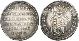 1808. Fernando VII. Nueva Granada. Proclamación. (Ha. 39) (Medina 329) (Ruiz Trapero 352 y 353) (V. 233) (V.Q. 13298). Pátina irregular. Plata. 6,18 g...