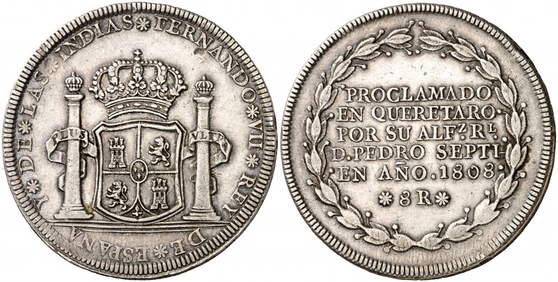 1808. Fernando VII. Querétaro. Proclamación con valor 8 reales. (AC. 1396) (Grov...