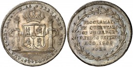 1808. Fernando VII. Querétaro. Proclamación con valor 4 reales. (AC. 1111) (Grove F-136) (Ha. 60) (Medina 358) (V.Q. 13316). Mínimas rayitas. Bella. P...