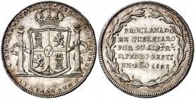 1808. Fernando VII. Querétaro. Proclamación. (Grove F-137) (Ha. 61) (Medina 359) (V.Q. 13317). Bella. Brillo original. Rara así. Plata. 6,77 g. Ø27 mm...