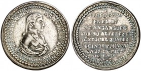 1809. Fernando VII. Real de Angangueo. Proclamación. (Grove F-151) (Ha. Falta) (Medina 364). Grabador: F. Gordillo. Golpe en canto. Muy rara. Plata fu...