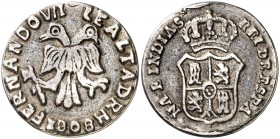 1808. Fernando VII. Río Hacha. Proclamación. (Ha. Falta) (Medina 365) (V.Q. 13322). Estuvo engarzada. Rarísima, no hemos tenido ningún ejemplar. Plata...