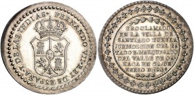 1809. Fernando VII. Santiago de Tuxtla. Proclamación. (Grove F-182) (Ha. falta). Bellísima. Rarísima serie de los cuatro tipos distintos de esta ceca,...